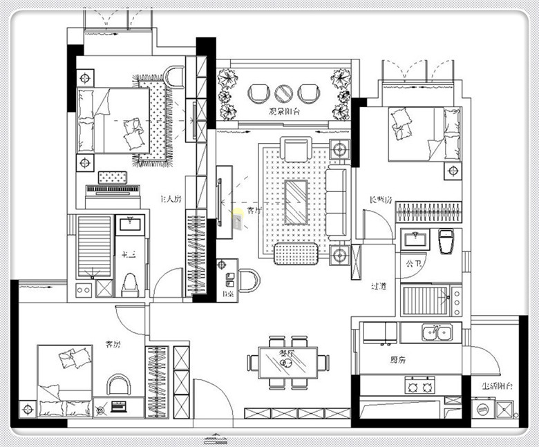 三大风格装修房子的图片_三室二厅户型效果图